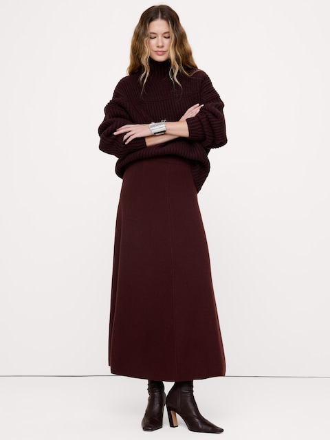 JUPE-CHANDAIL LONGUE EN TRICOT DE LAINE ET COTON