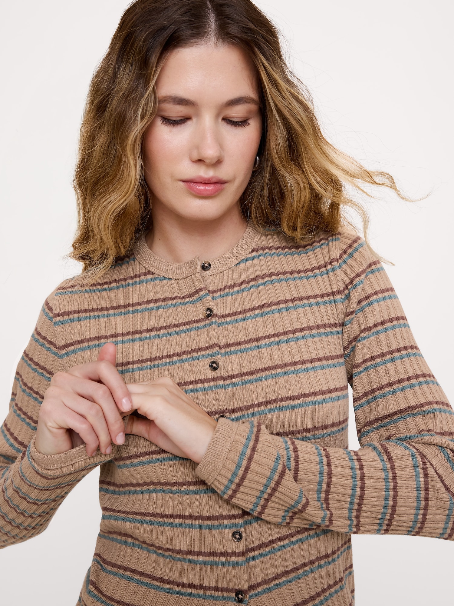 Stretch-Cotton Mixed-Ribbed Cardigan