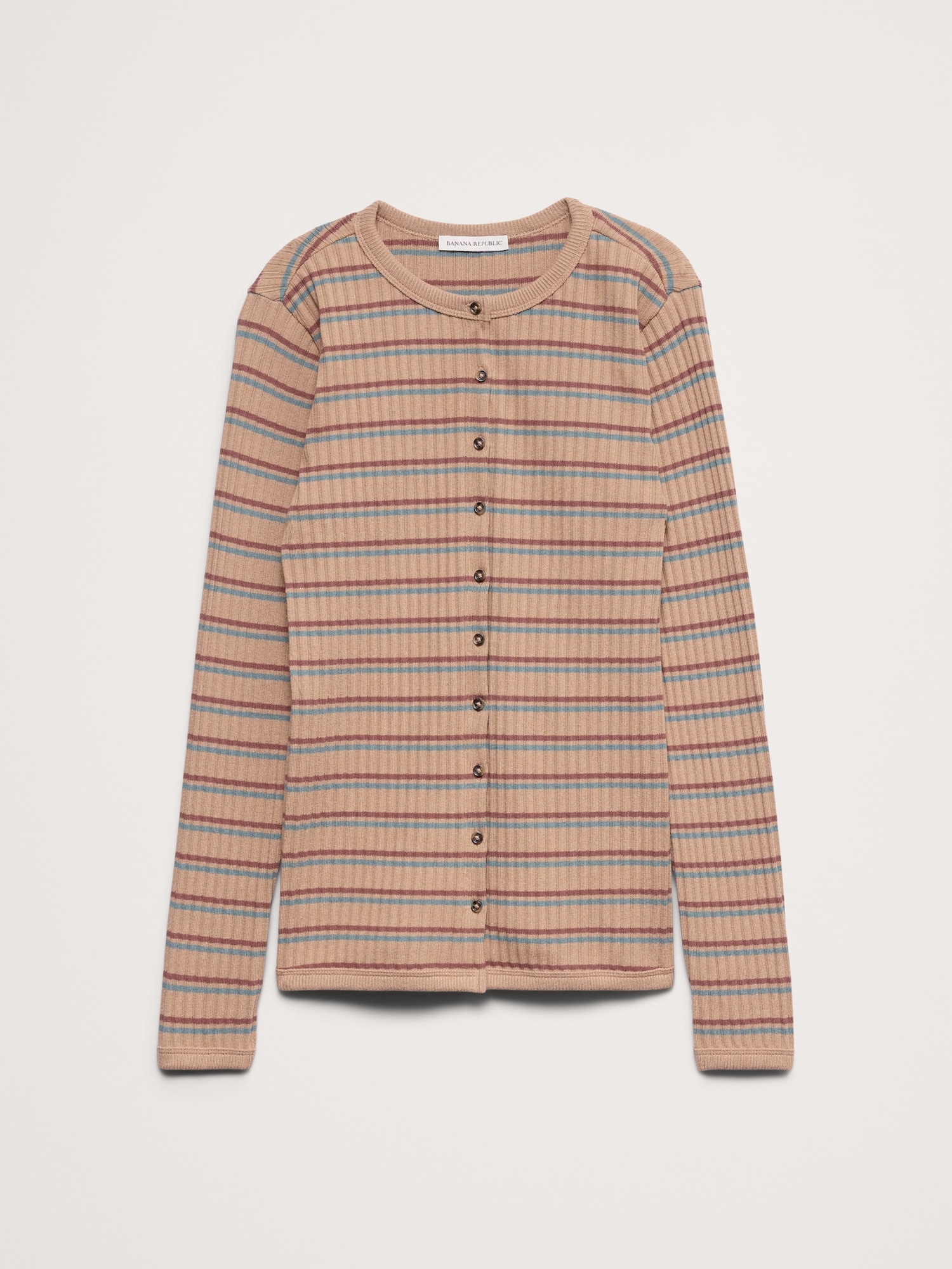 Stretch-Cotton Mixed-Ribbed Cardigan
