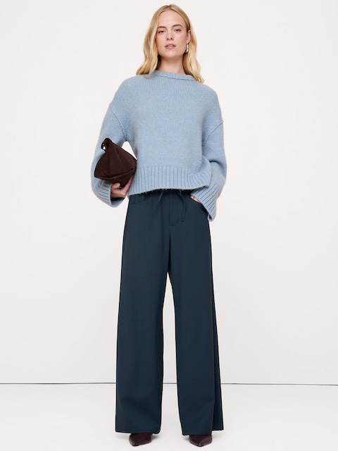 PANTALON STUDIO À JAMBE LARGE À CORDON COULISSANT EN LAINE ITALIENNE