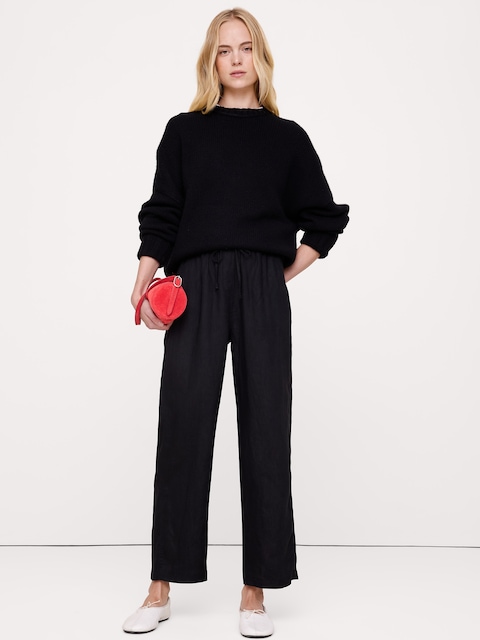 PANTALON DROIT À TAILLE EXTENSIBLE EN LIN ESCAPADE