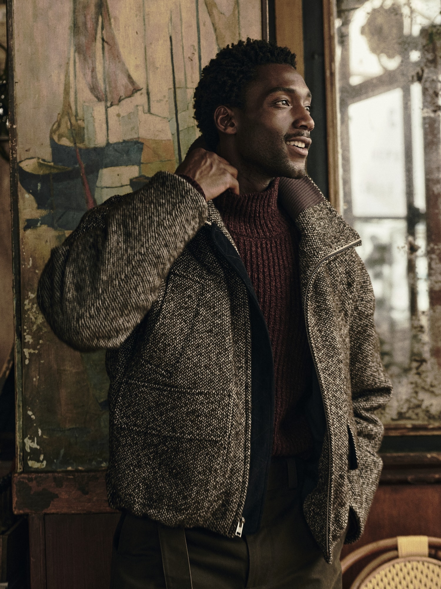 Marled Wool-Blend Mock-Neck Sweater
