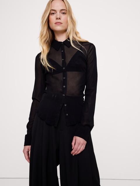 Mesh Button-Down Shirt