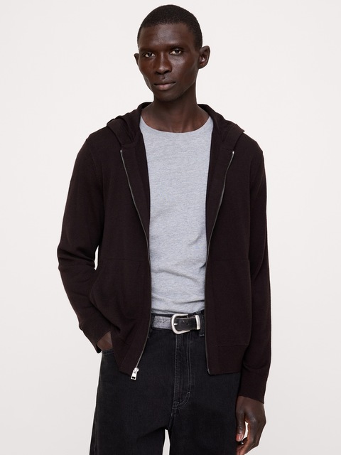 VESTE À CAPUCHON À GLISSIÈRE EN LAINE MÉRINOS