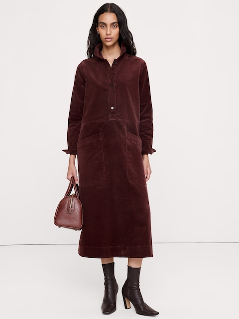 ROBE-CHEMISIER EN VELOURS CÔTELÉ À POCHES